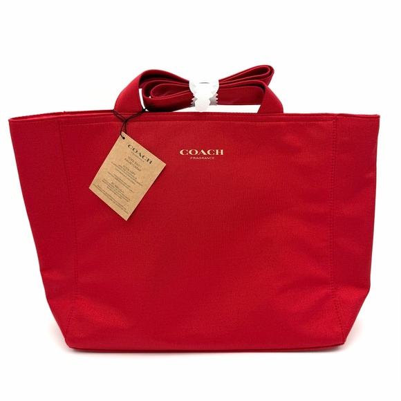 NWT New Coach Fragrance Tote Bag Carry On All Red Handbag Handles Flexible - Picture 3 of 4